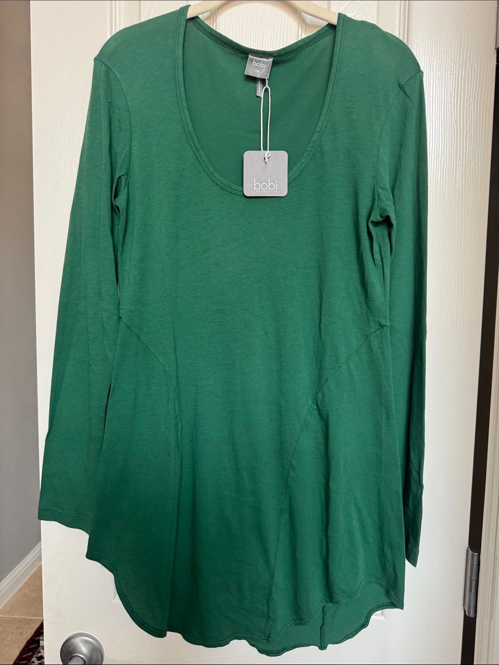 bobi Long Sleeve Scoop Neck Top in Emerald Green NWT